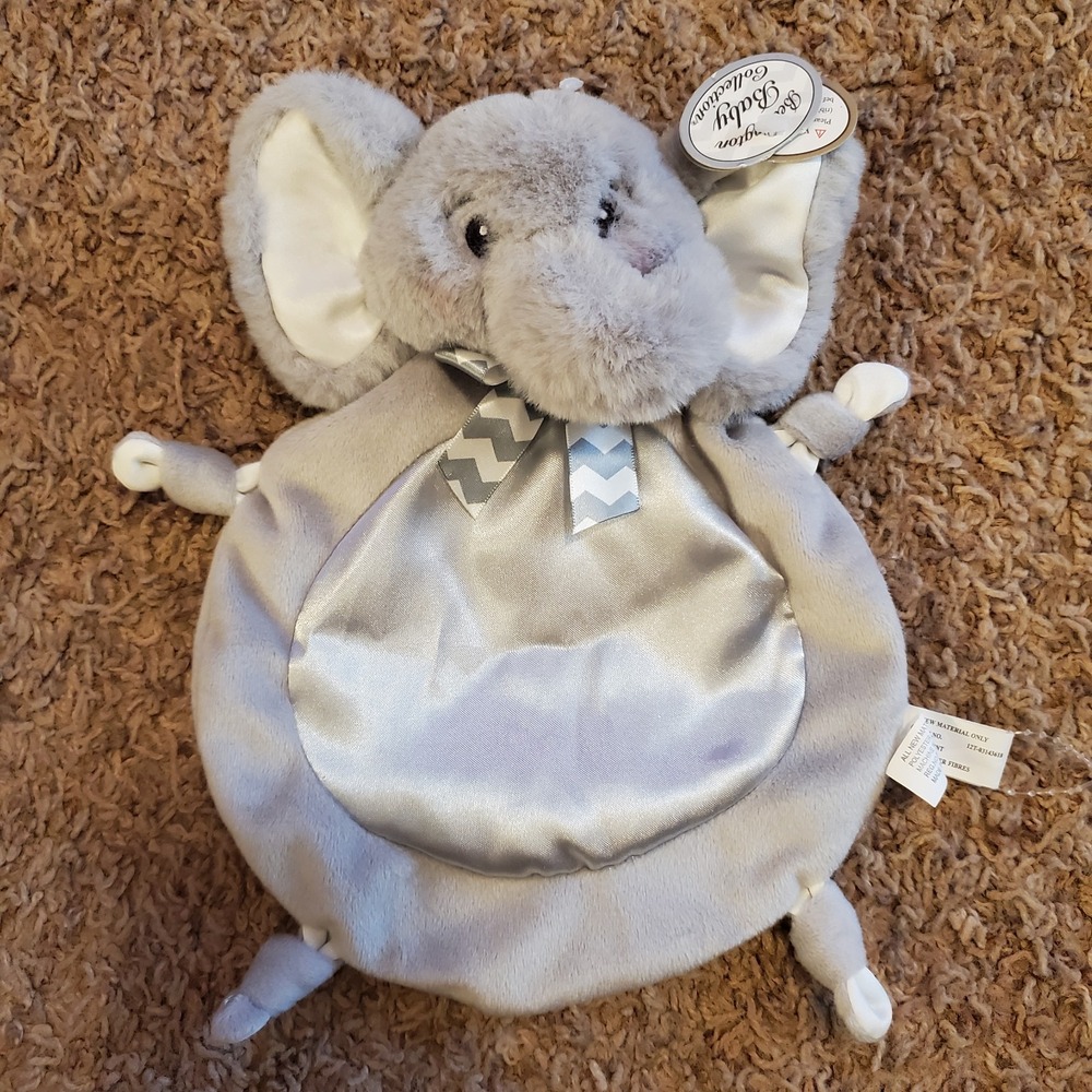 Bearington‎ Baby Collection Elephant Gray baby Lovey knotted Blanket Plush Satin